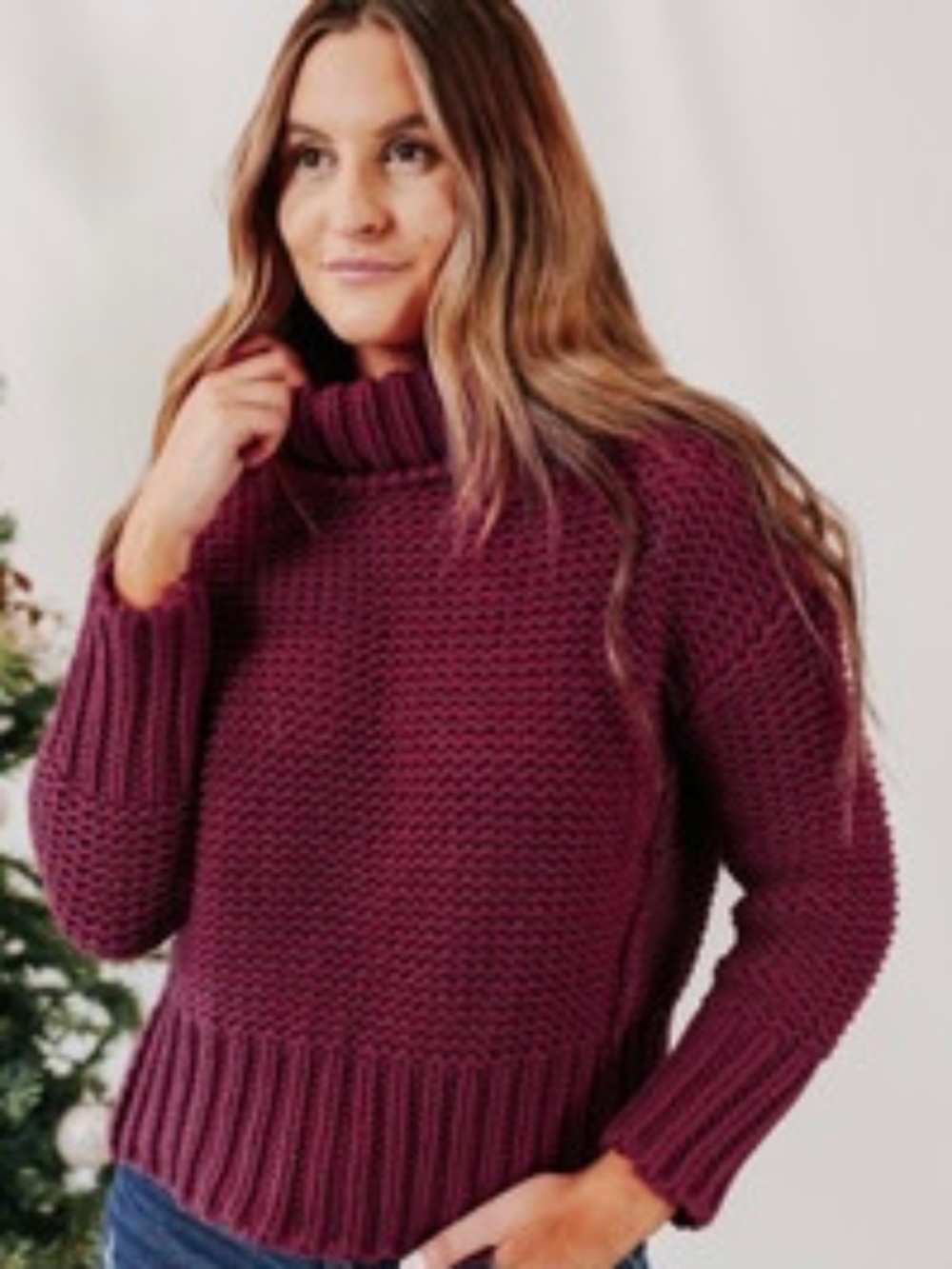 Magnolia Boutique Ski Trip Mock Neck Berry Sweater